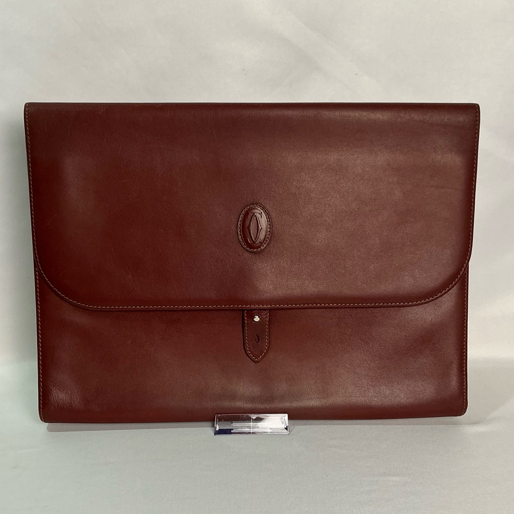 Cartier Must De Portfolio Briefcase Document Bag Clutch Bordeaux Red